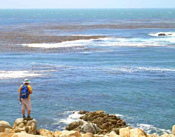 Rock fishing beach at Punta Santo Tomas, Mexico.