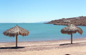 Beach palapas at Puertecitos